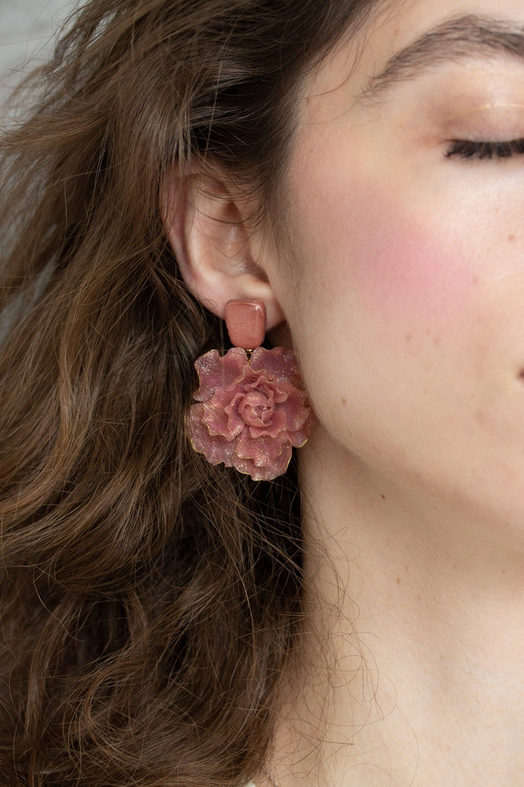 Pink Flowers Statement Earrings