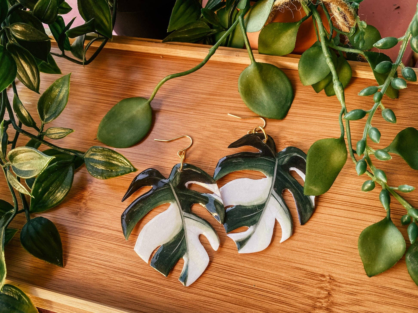 Monstera Albo Earrings - Version 2