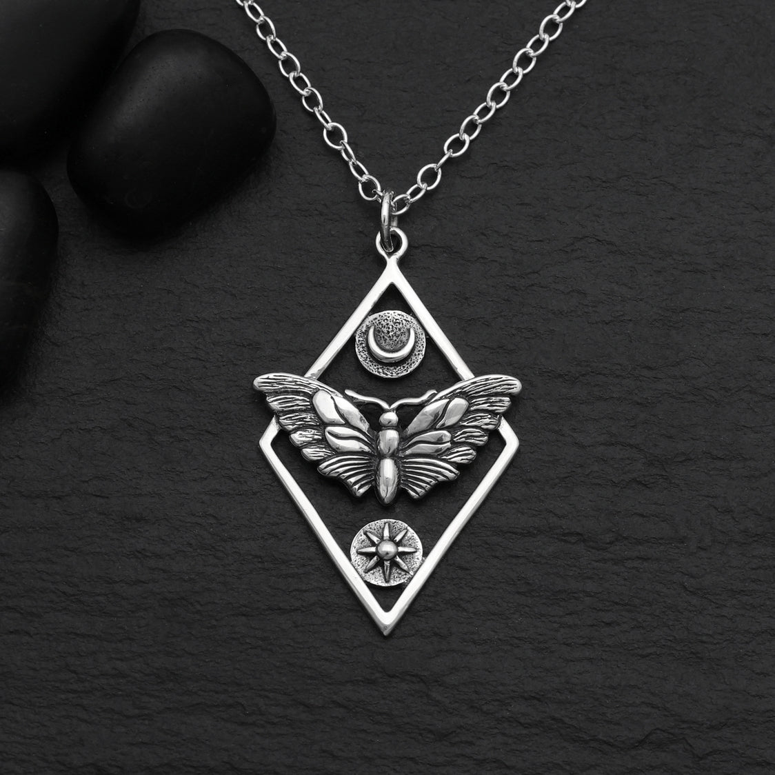 Sterling Silver Geometric Moth Necklace