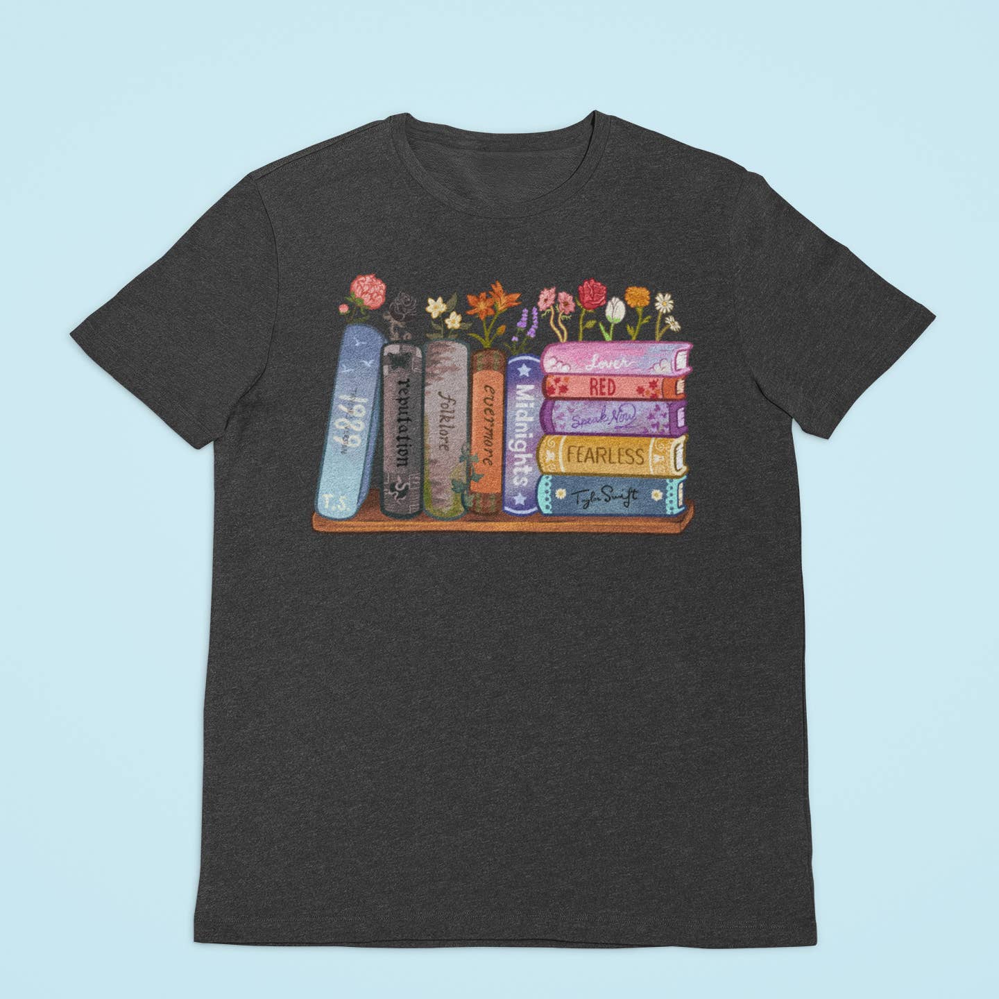 Taylor Swift Eras Bookshelf T-Shirt 10 Albums