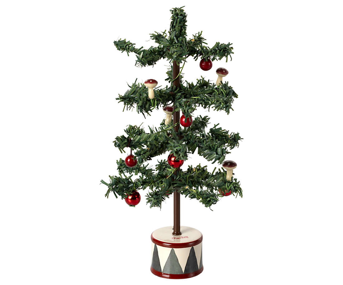 Light Up Christmas Tree With Mushroom Ornaments