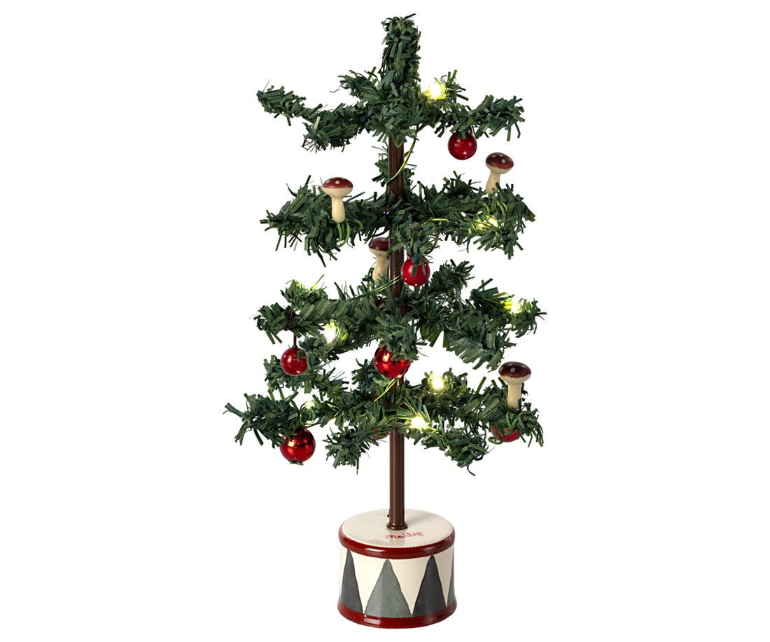 Light Up Christmas Tree With Mushroom Ornaments