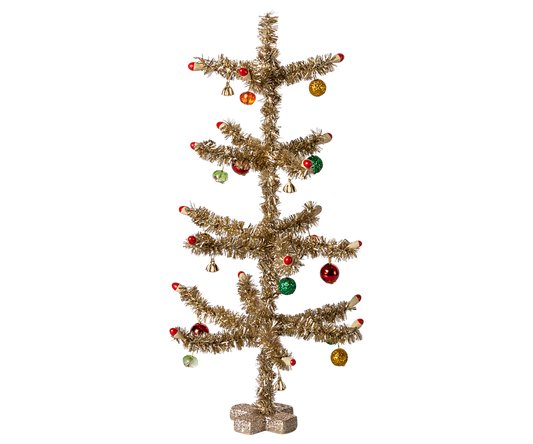 Gold Christmas Tree With Red & Green Decorations