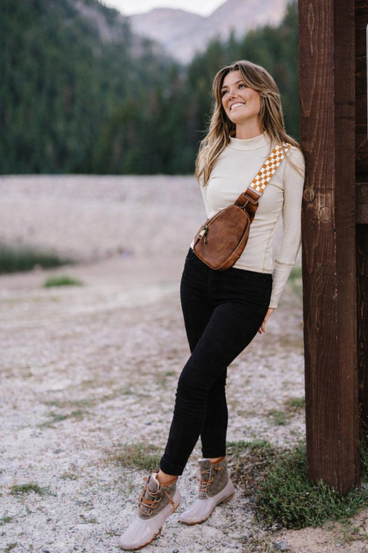 Sarah Shoulder Sling Crossbody - Tan Checkered
