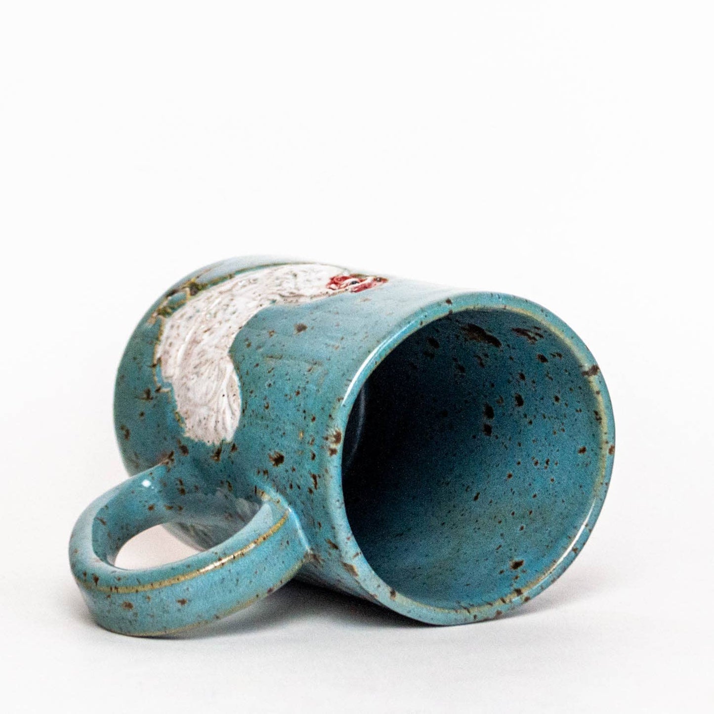 White Chicken Handmade Ceramic Blue Spangled 14 oz Mug
