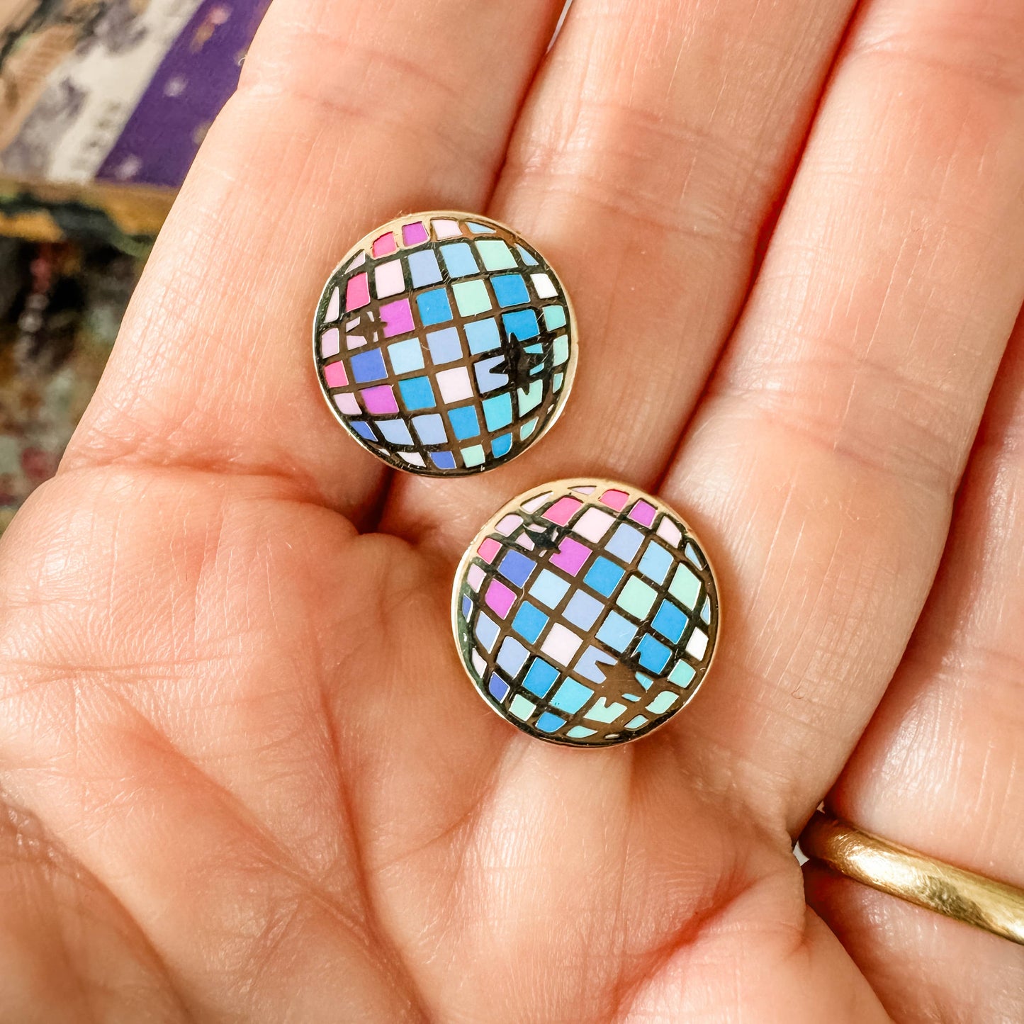 Disco Ball Earrings - 22k Gold Plated Studs - Swiftie, Gift