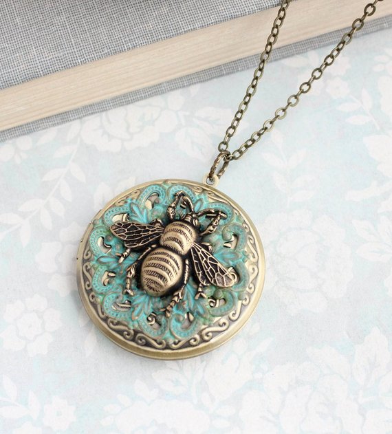 Honey Bee Necklace - Large Round Locket