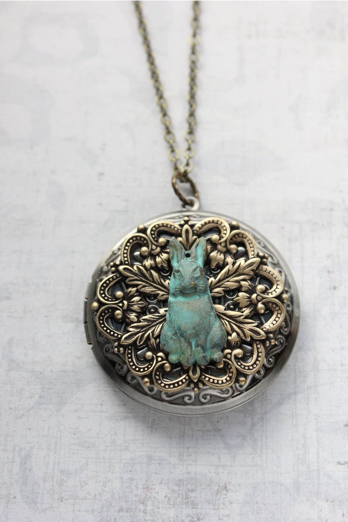 Rustic Verdigris Rabbit Locket - Vintage Style