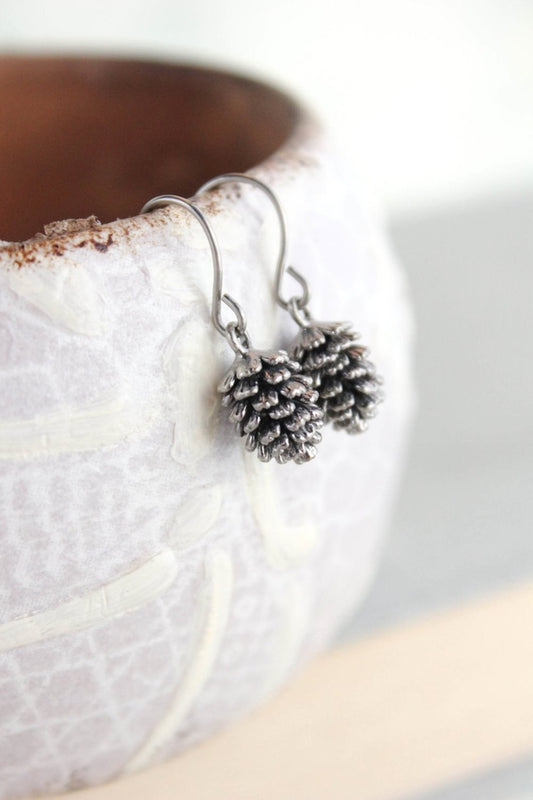 Silver Pinecone Earrings