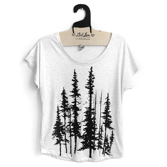 White Dolman Top with Evergreen Print