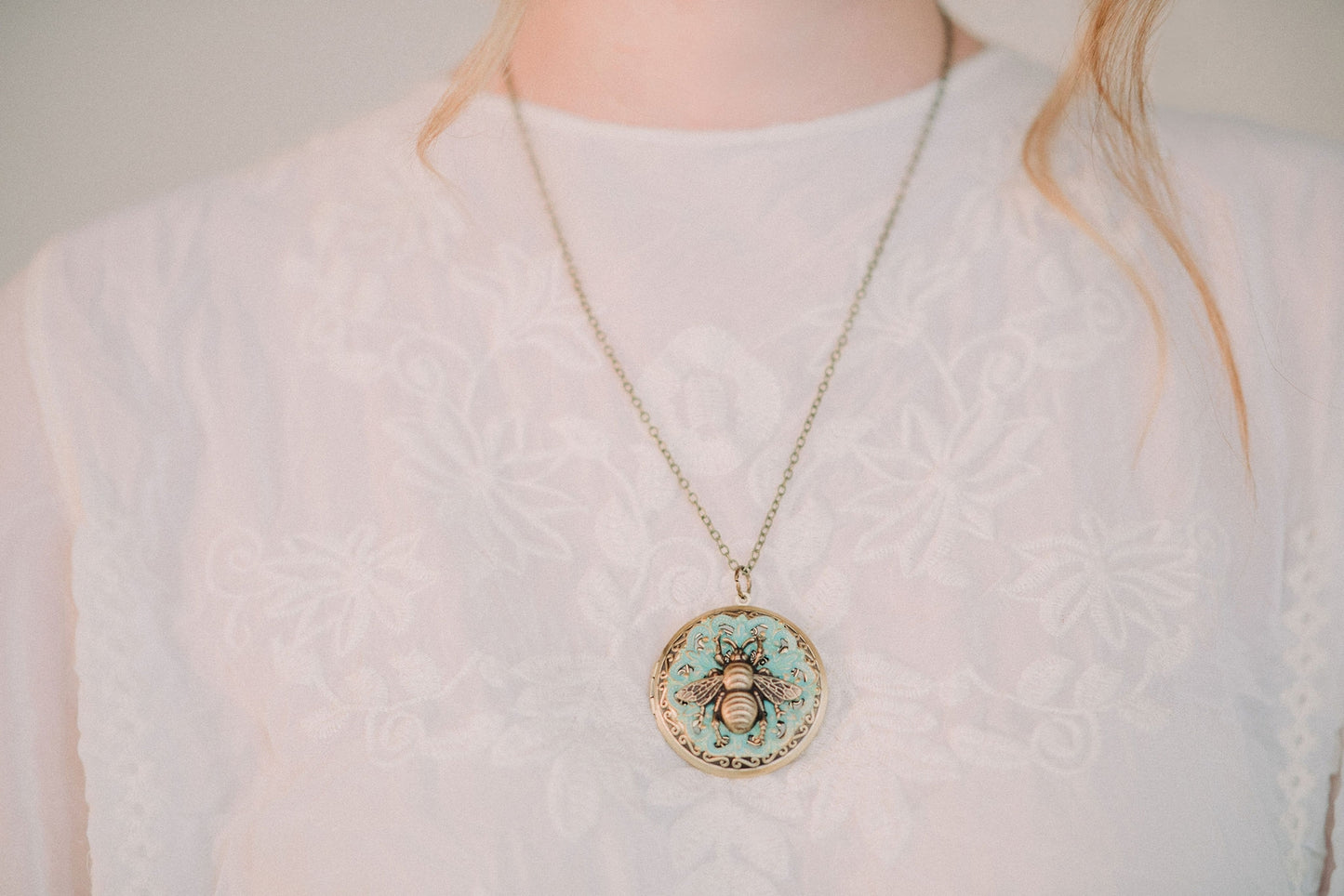 Honey Bee Necklace - Large Round Locket