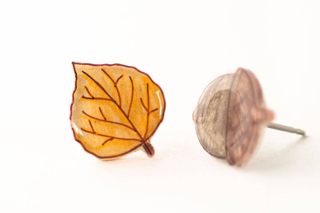 Aspen Leaf + Acorn Mismatched Stud Earrings