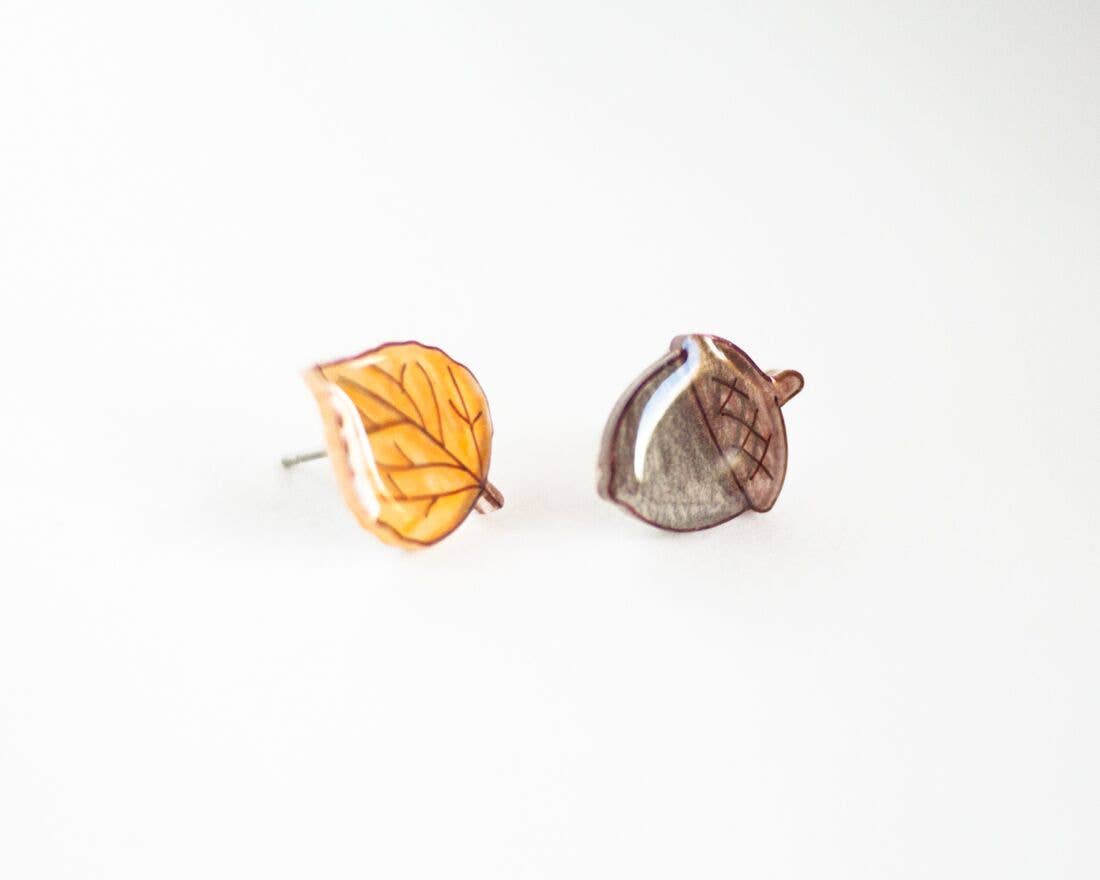 Aspen Leaf + Acorn Mismatched Stud Earrings