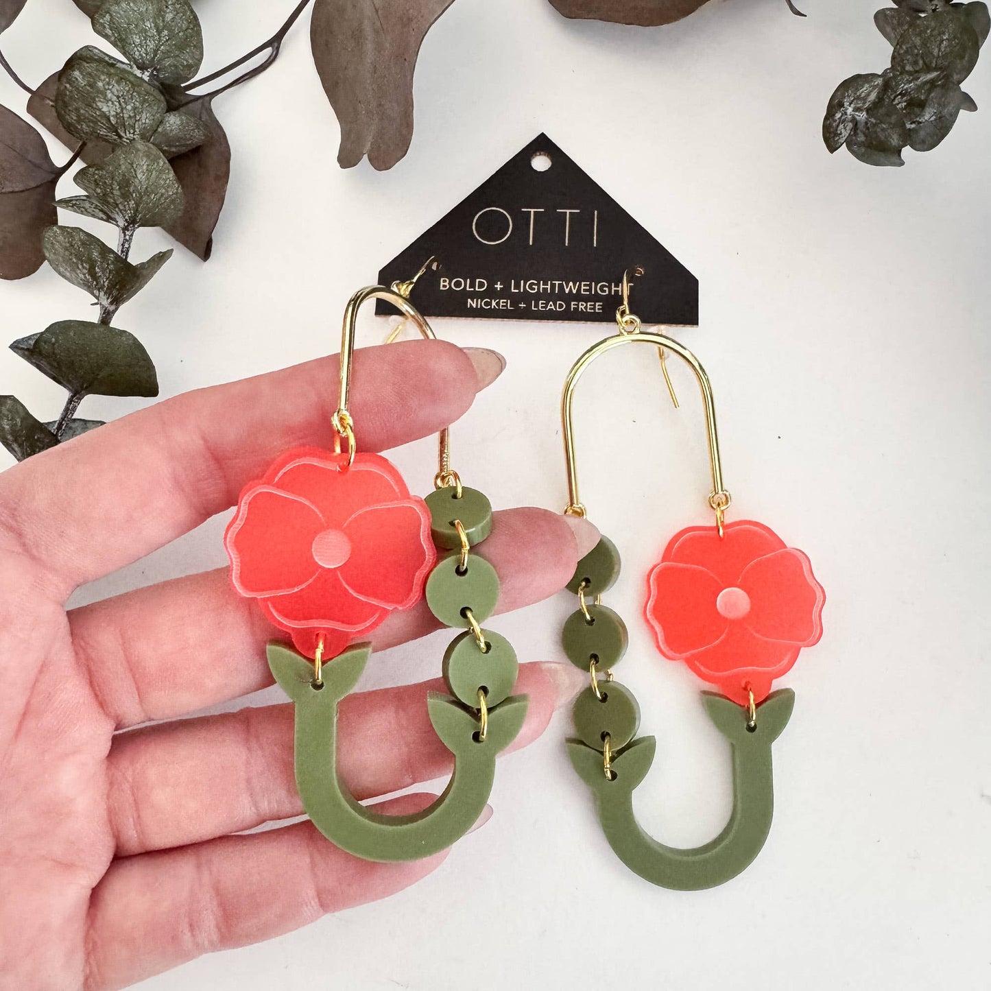 Botanical-Inspired Lightweight Acrylic Earring: Poppy Loop