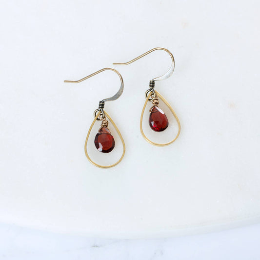 Dainty Garnet Teardrop Earrings