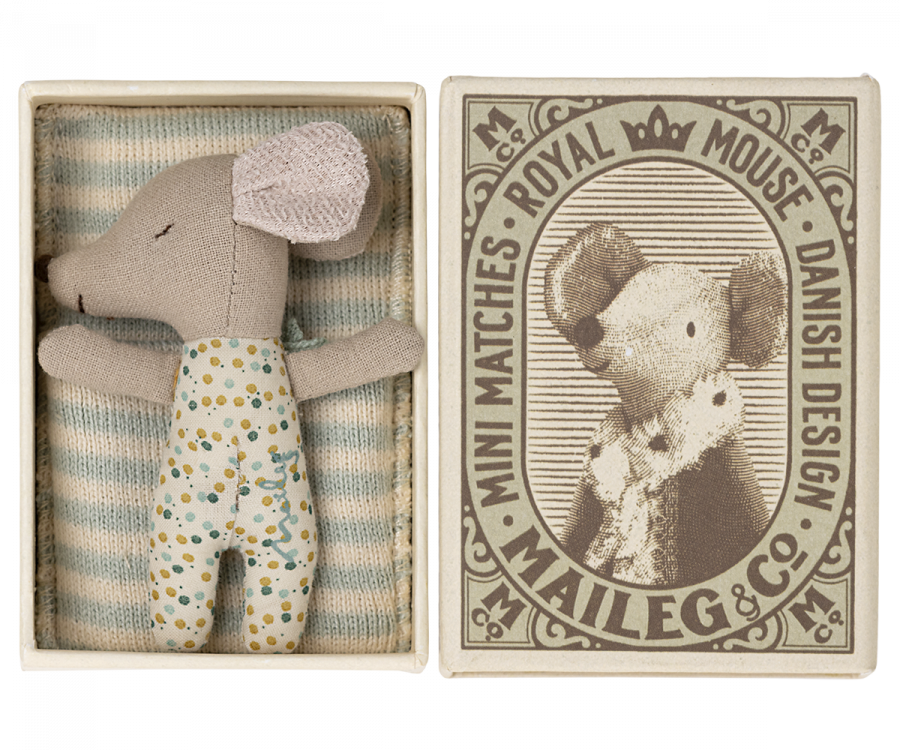 Sleepy/Wakey Baby Mouse In Matchbook -Light Blue