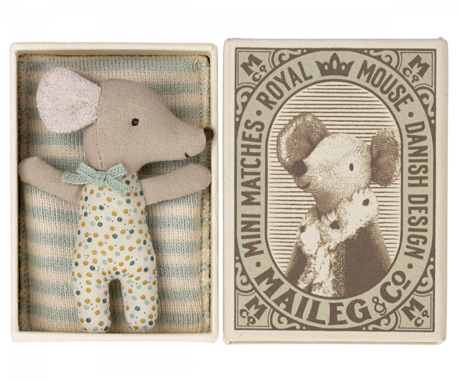 Sleepy/Wakey Baby Mouse In Matchbook -Light Blue