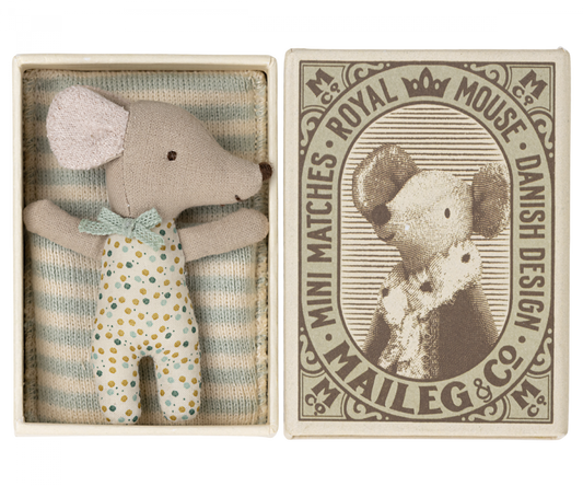 Sleepy/Wakey Baby Mouse In Matchbook -Light Blue