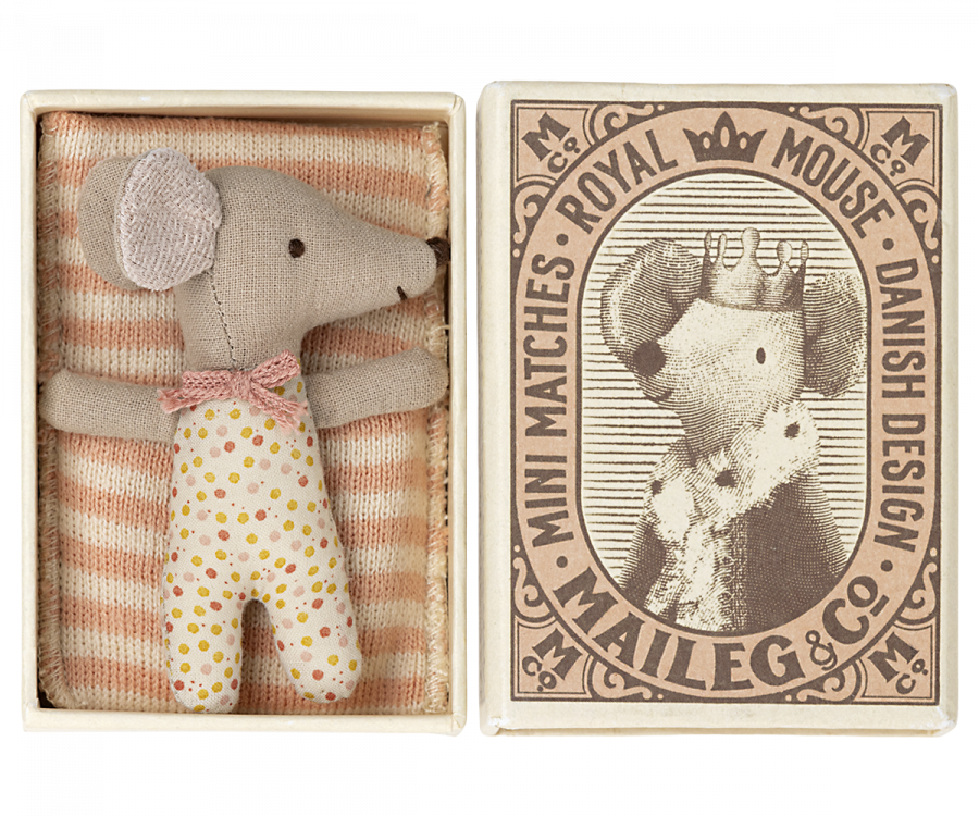 Sleepy/Wakey Baby Mouse In Matchbox - Light Rose