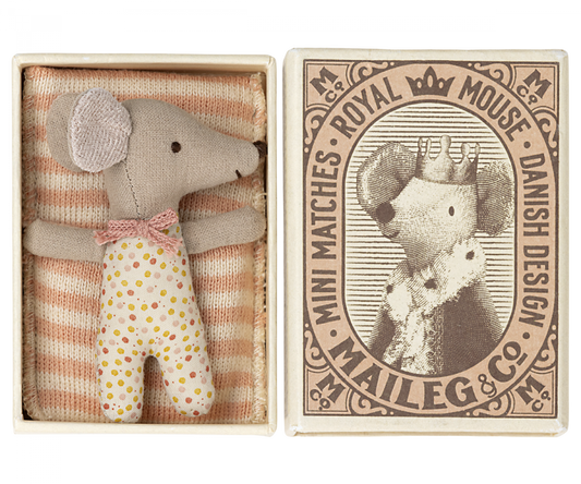 Sleepy/Wakey Baby Mouse In Matchbox - Light Rose