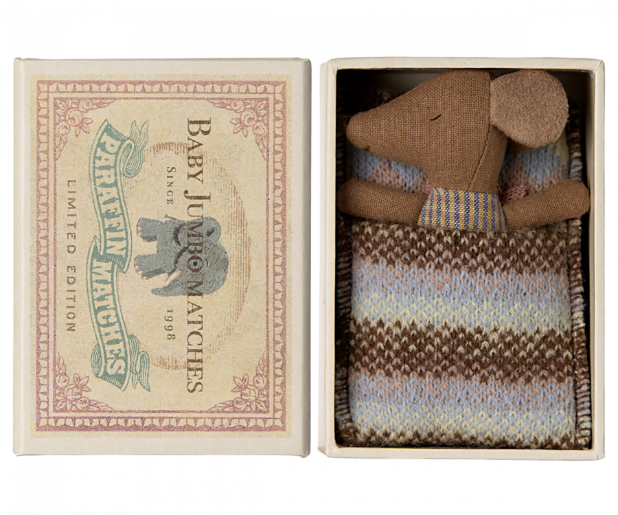 Sleepy/Wakey Baby Mouse In Matchbox - Dark Rose