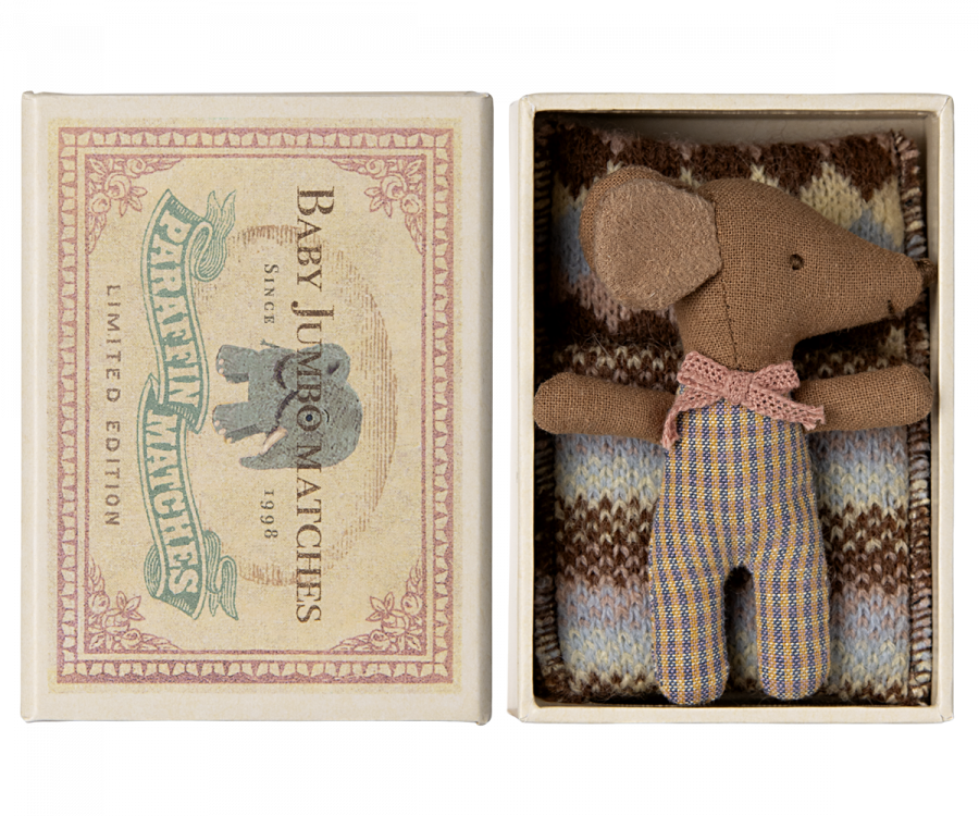 Sleepy/Wakey Baby Mouse In Matchbox - Dark Rose