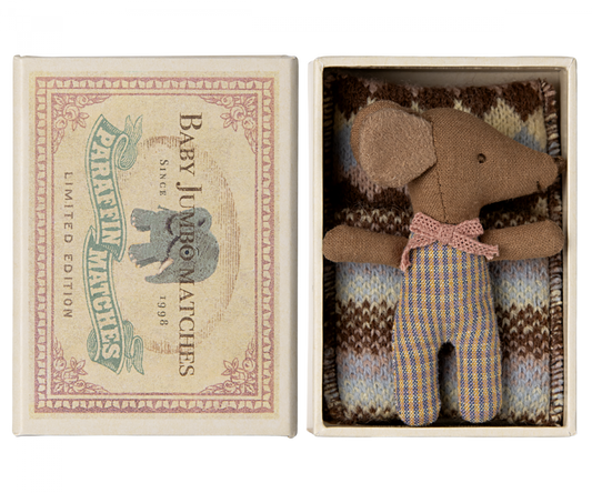 Sleepy/Wakey Baby Mouse In Matchbox - Dark Rose