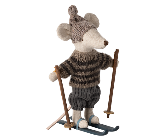 Winter Mouse With Ski Set Big Brother - Grey