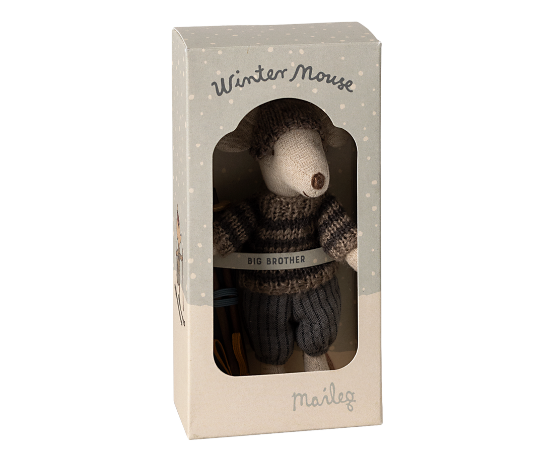 Winter Mouse With Ski Set Big Brother - Grey