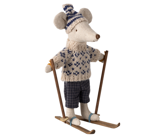 Winter Mouse With Ski Set Dad - Blue