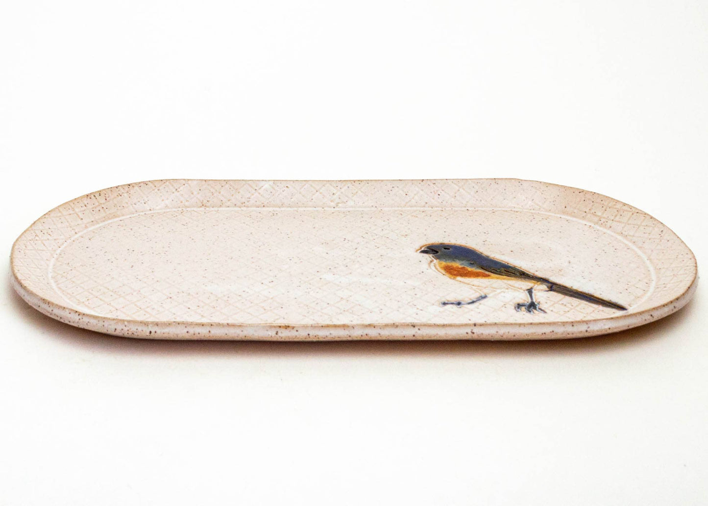 Blue Bird Design Stoneware Handmade in Ohio, Ceramic Platter