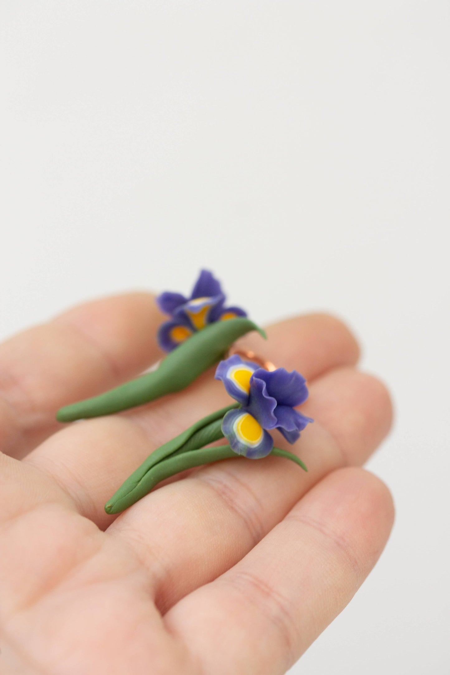 Blue Iris Clip-On Earrings – Handmade Polymer Clay Jewelry