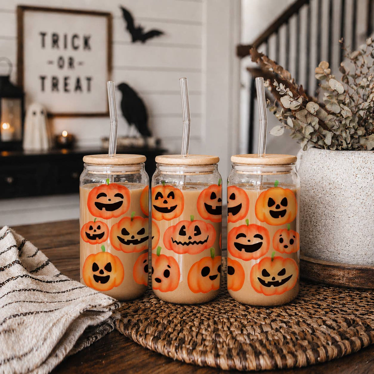 Halloween Kitchen Glass Cups 20oz, Modern Fall Tumblers