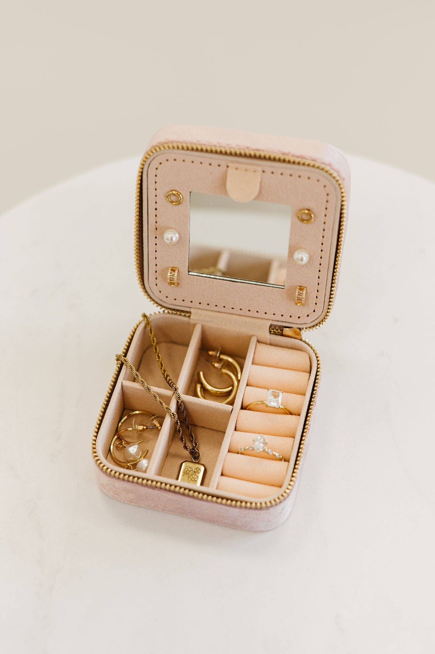 Eloise Velvet Travel Jewelry Box Case Organizer with Mirror
