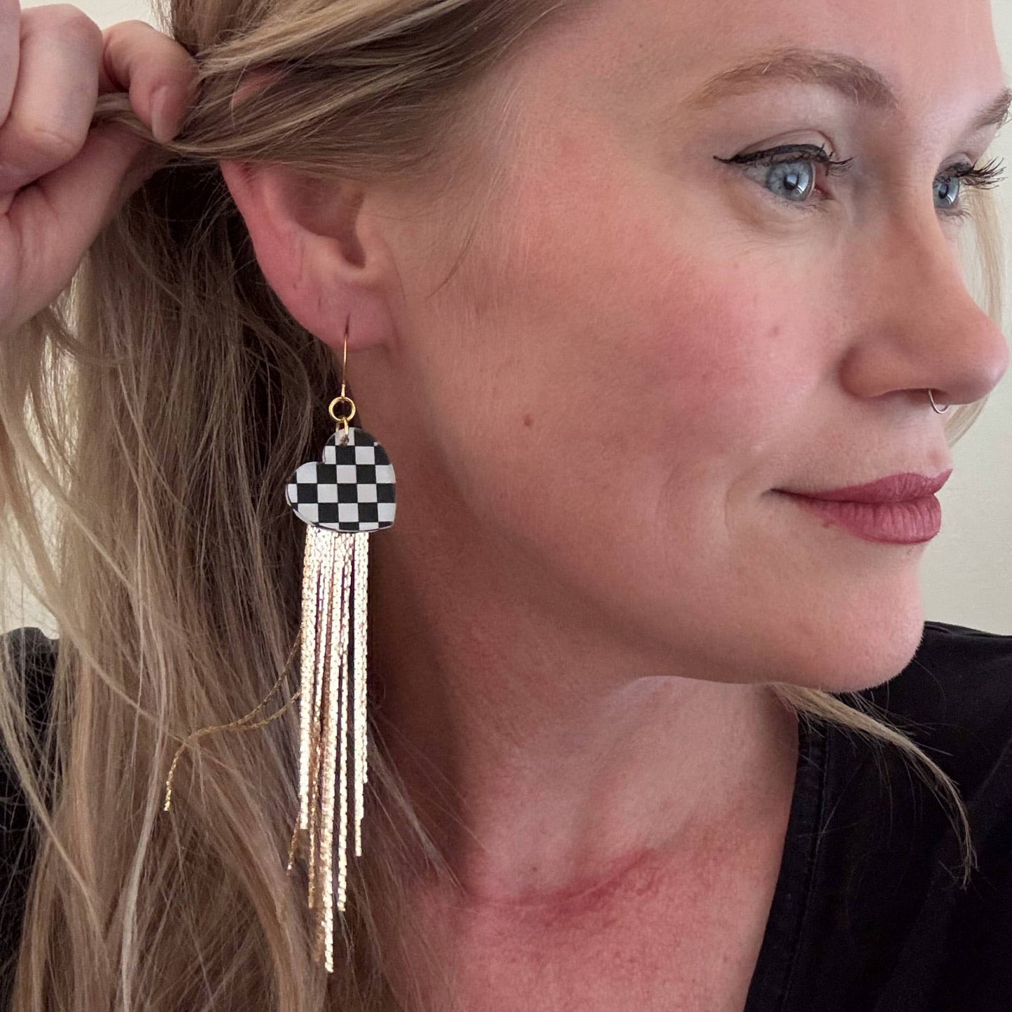 18K Gold Glamour Fringe earring: Checkerboard