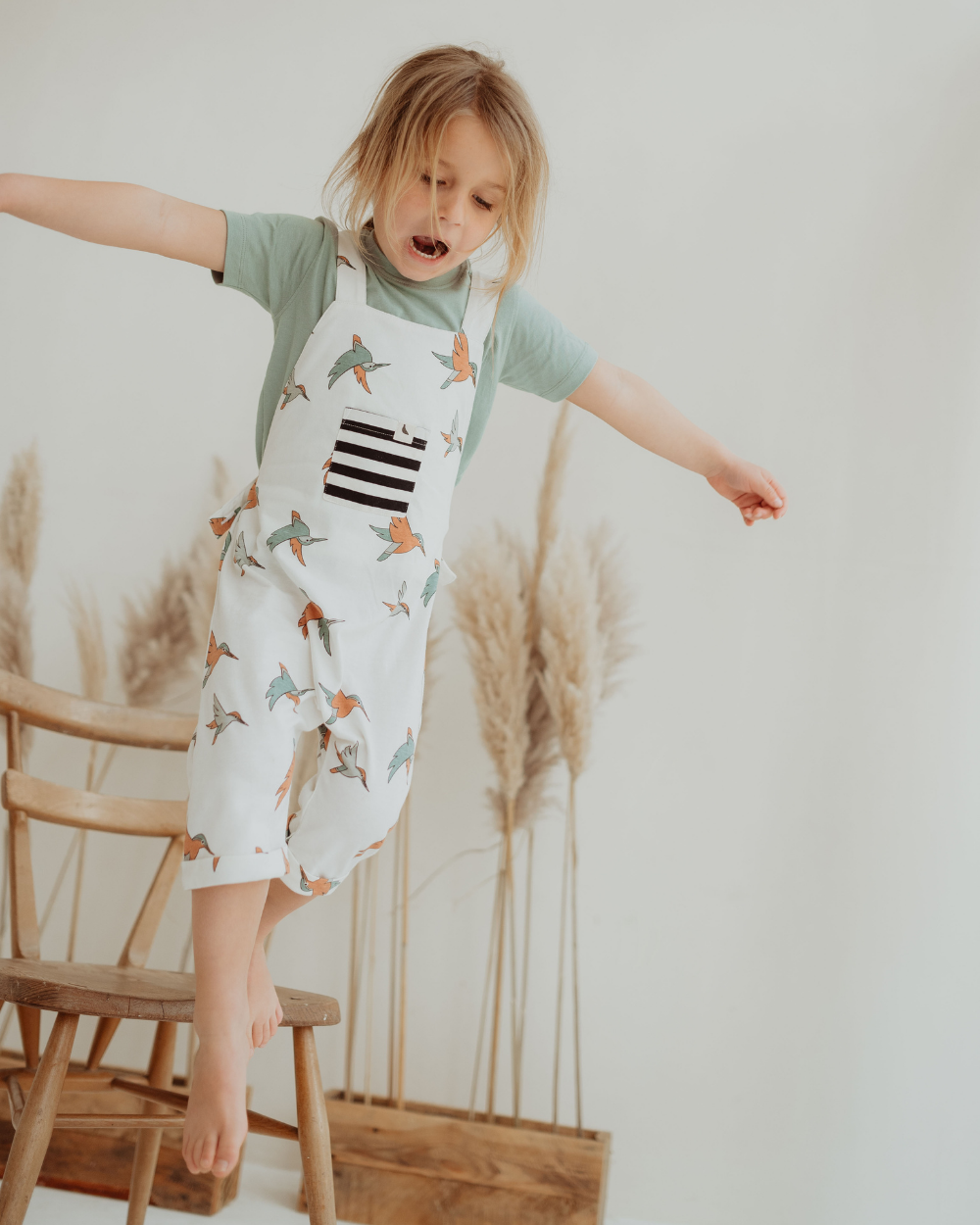 Organic Cotton Birdsong Shortie Dungaree