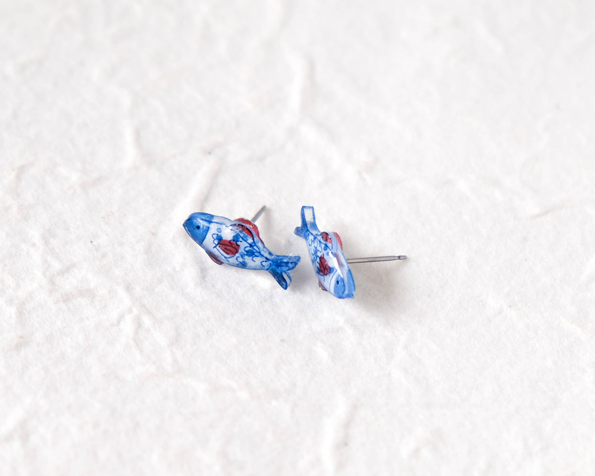 Nautical Fish Stud Earrings Red, Blue, White