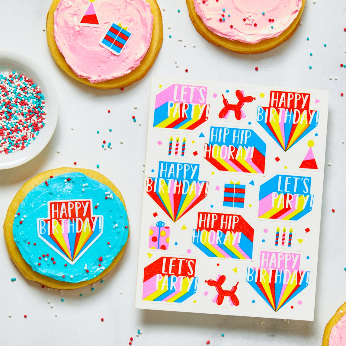 Happy Birthday Theme Edible Cookie & Cupcake Toppers