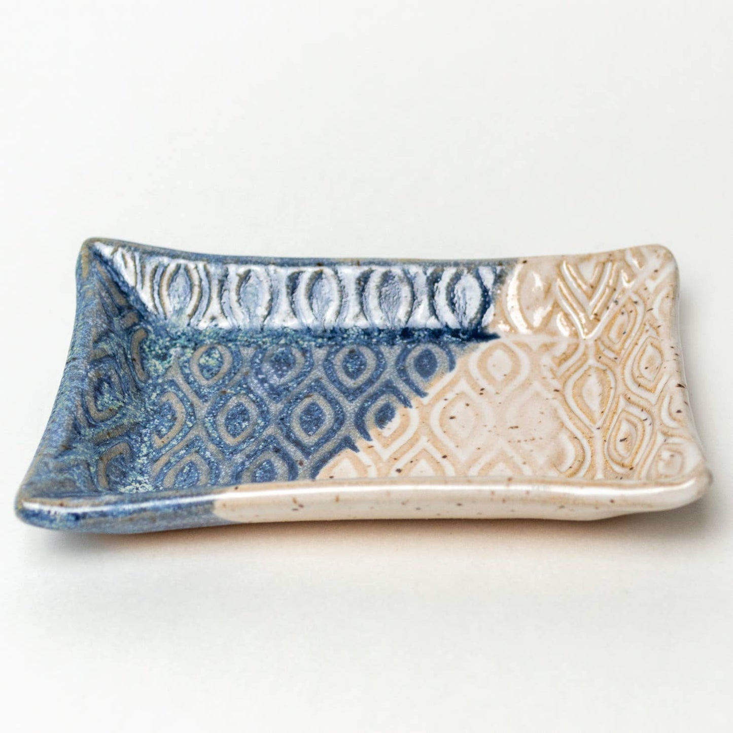 Patterned Handmade Ceramic Blue & Wht. Trinket Dish