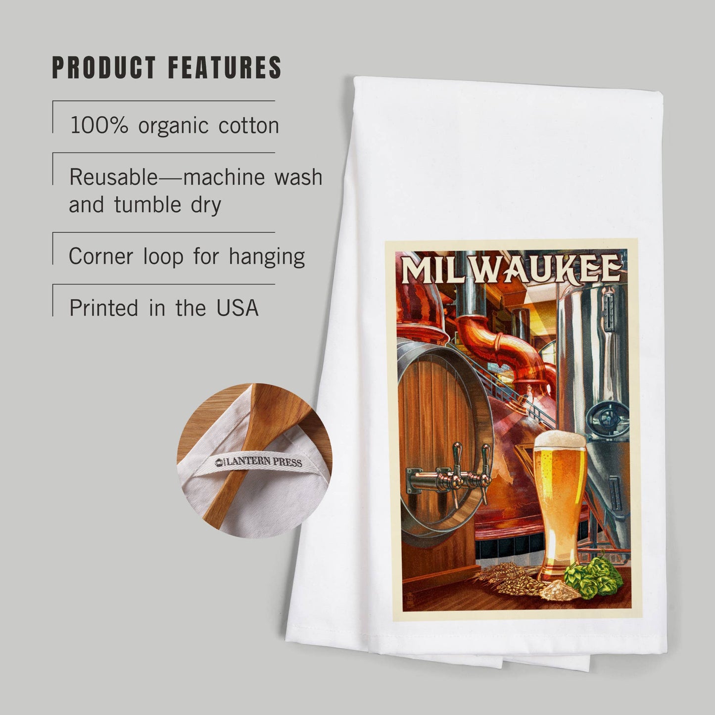 ORGANIC TEA TOWEL Milwaukee, Wisconsin, Art of the Beer