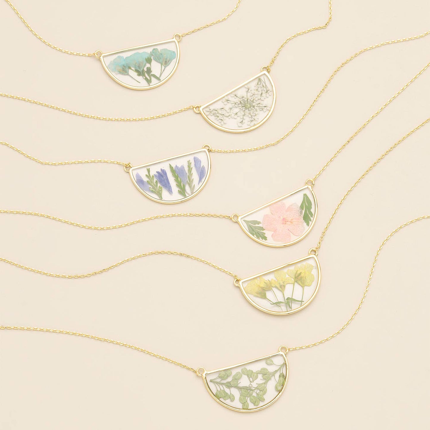 Pressed Flower Necklace - Blue Baby's Breath/Gold