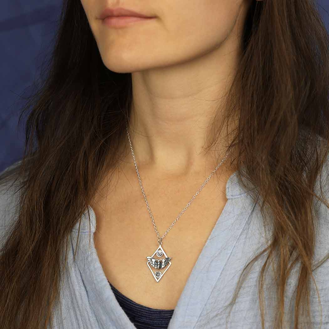 Sterling Silver Geometric Moth Necklace