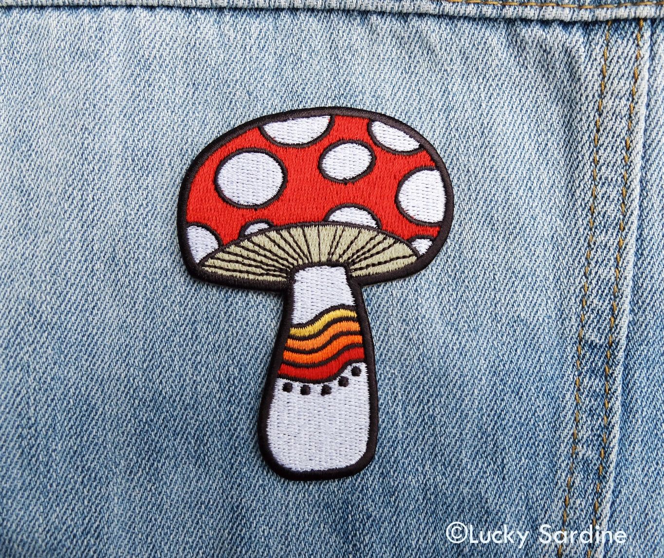 Mushroom Rainbow Embroidered Iron-on Patch