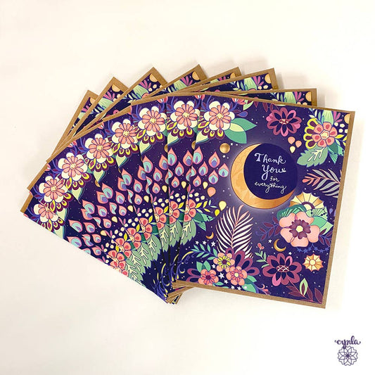BOX of 8 Moon Thank you card,  thank you notecards