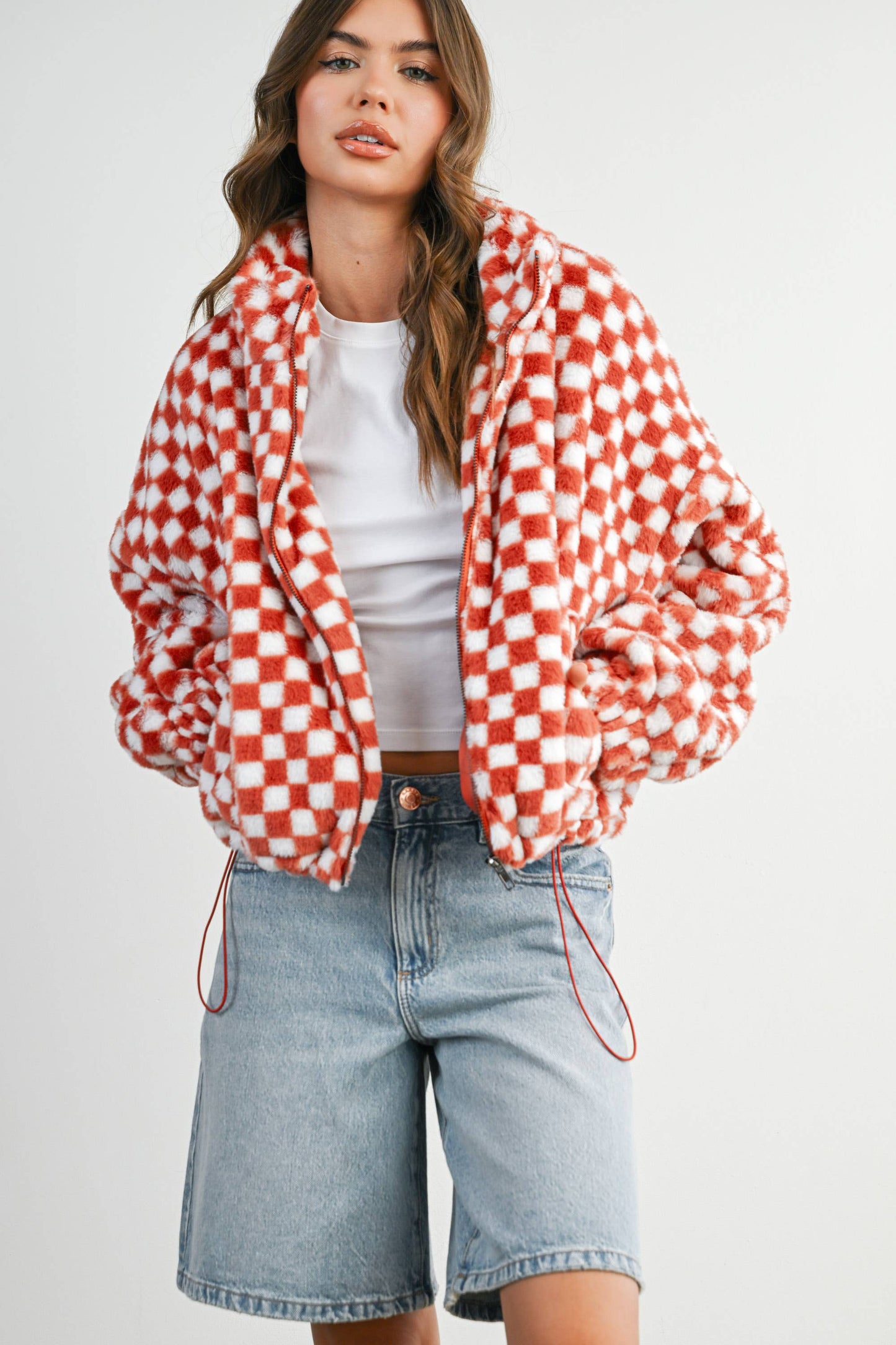Fall Winter Checker Teddy Fall Jacket