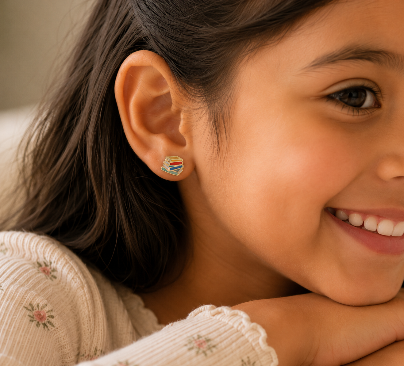 Bookworm Enamel Flat Back Kids Earrings