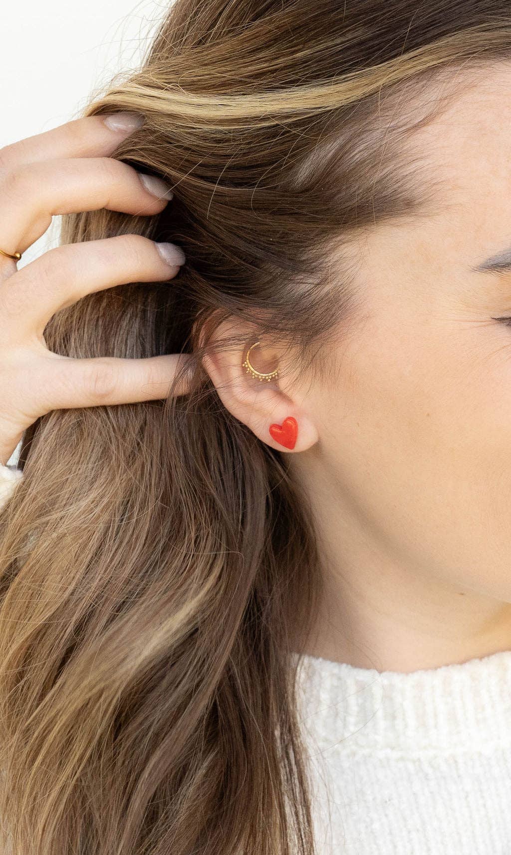 Hand Drawn Heart Studs - Bubblegum Bliss