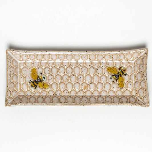 Bee Pattern Handmade Ceramic White Olive Tray