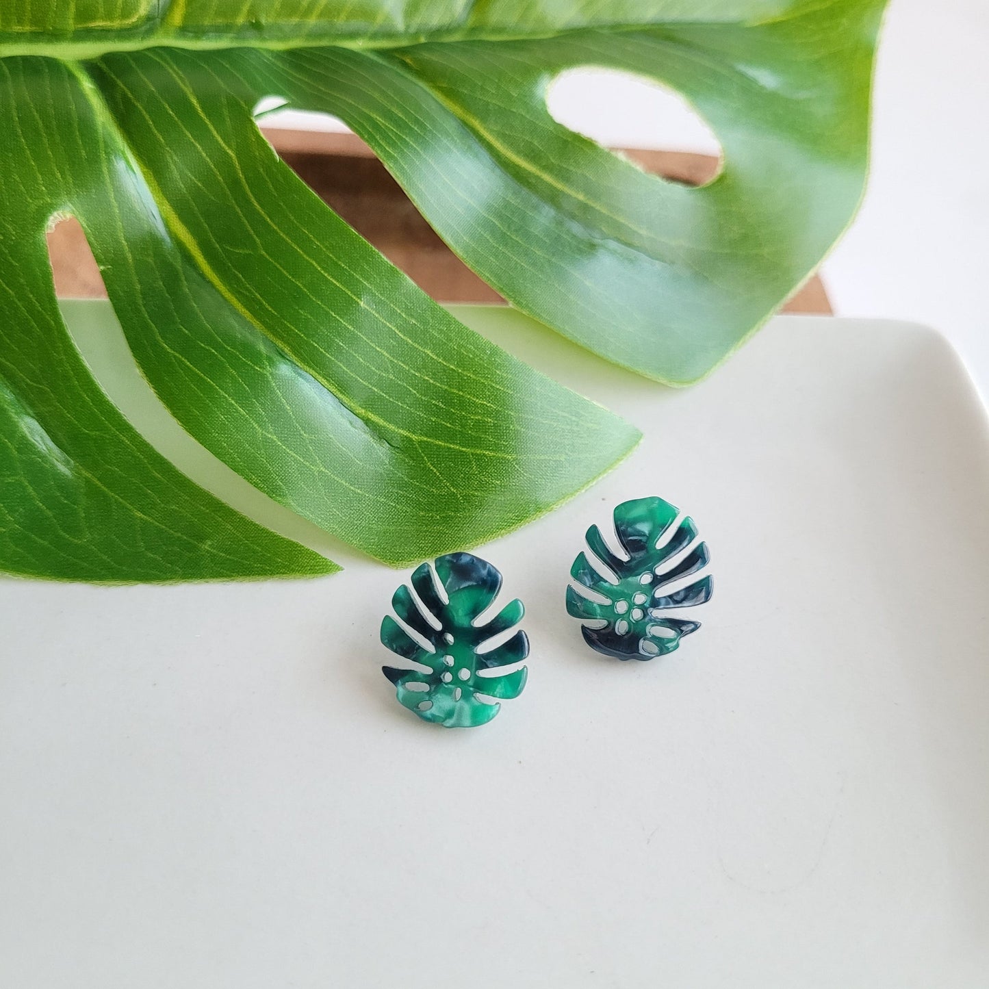 Acrylic Monstera Leaf Studs