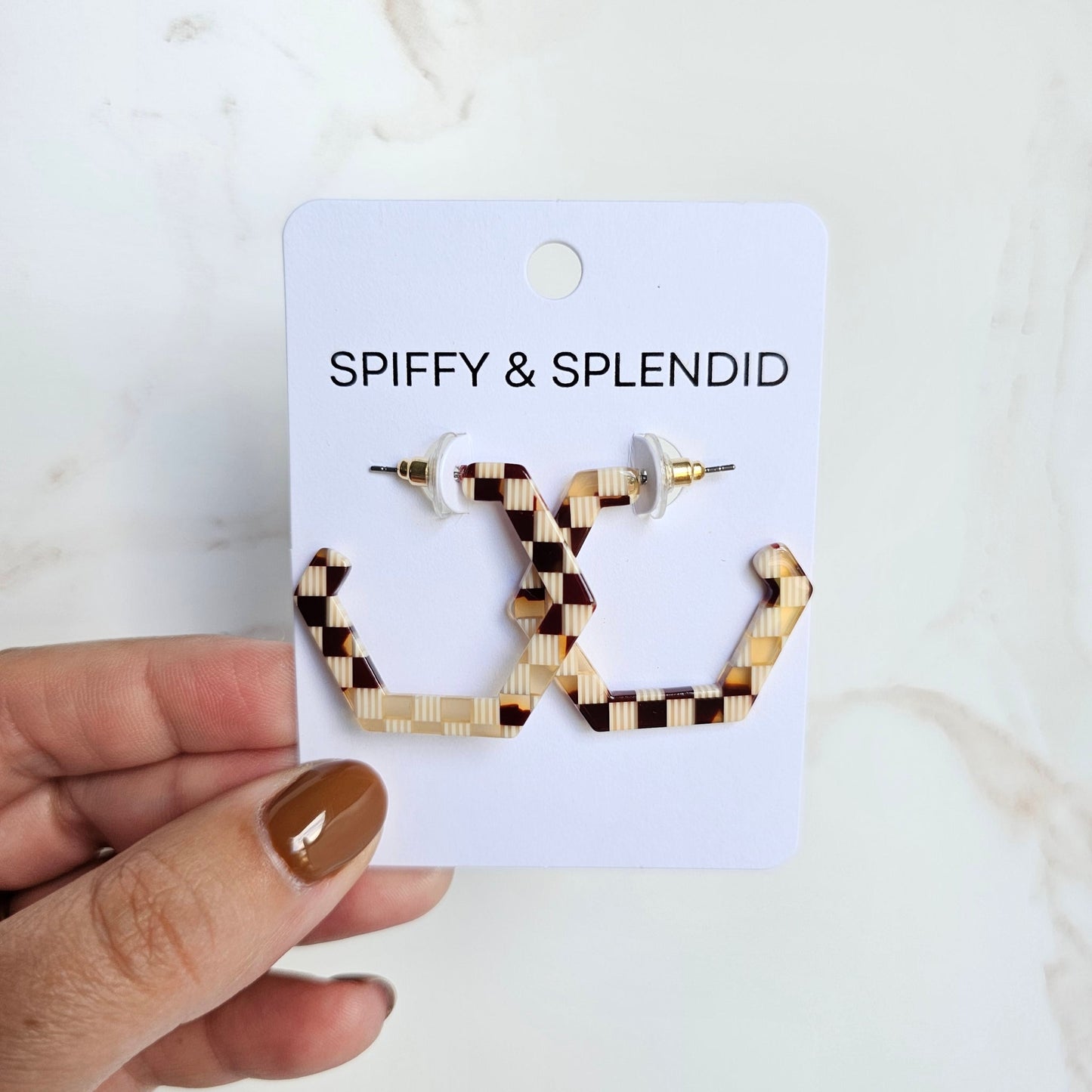 Hexi Hoops Brown Checker Earrings